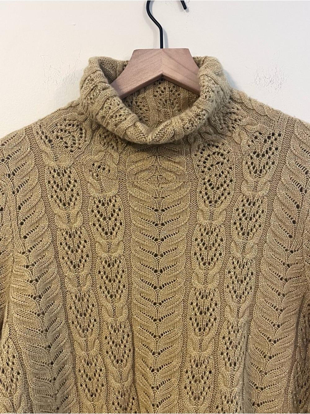 Ralph Lauren Women’s Metallic Cable Knit Turtleneck Sweater Sz L Wool Cashmere - Picture 2 of 6